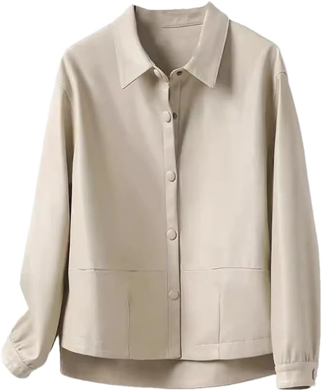 Spring Women Short Sheepskin Jacket Casual Loose Button Ladies Loose Split Leather Jacket Coats
