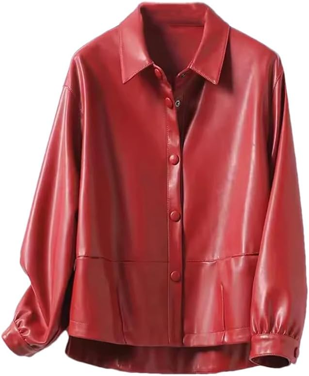 Spring Women Short Sheepskin Jacket Casual Loose Button Ladies Loose Split Leather Jacket Coats