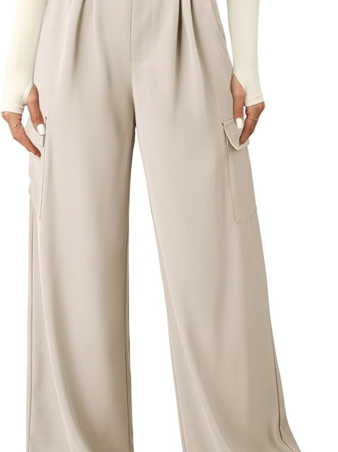 Women High Waisted Wide Leg Cargo Pants Baggy Casual Trendy Work Pants with 4 Pockets