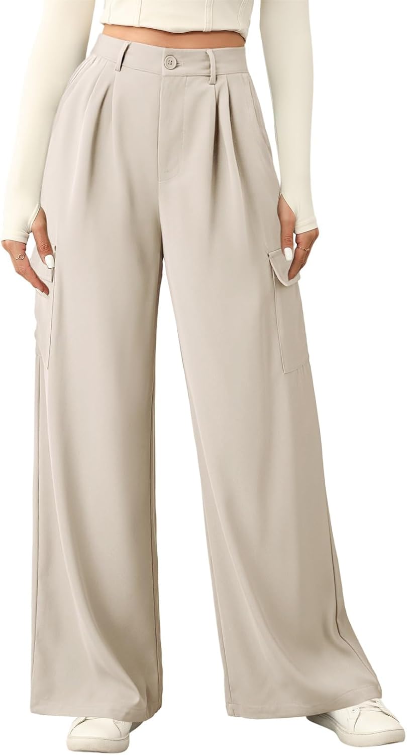 Women High Waisted Wide Leg Cargo Pants Baggy Casual Trendy Work Pants with 4 Pockets