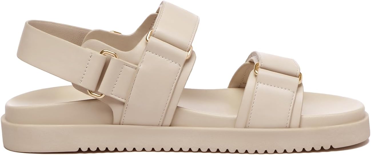 Women Flat Sandals Comfort Adjustable Double Strap Slip on Leather Footbed Sandals - Image 2