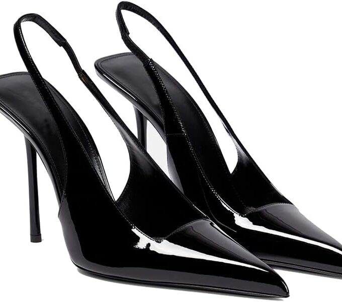 Women Pointed Toe High Stiletto Heels Slingback Stretch Slip-on Pumps Backless Patent Leather Fashion Dress Shoes for Women