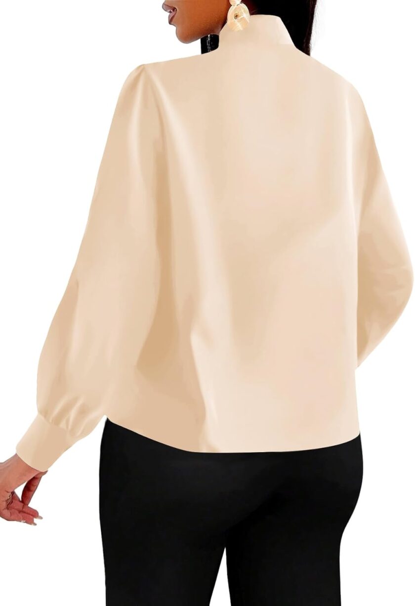 Women Elegant Bow Tie Neck Long Sleeve Blouse Office Shirt Top - Image 2