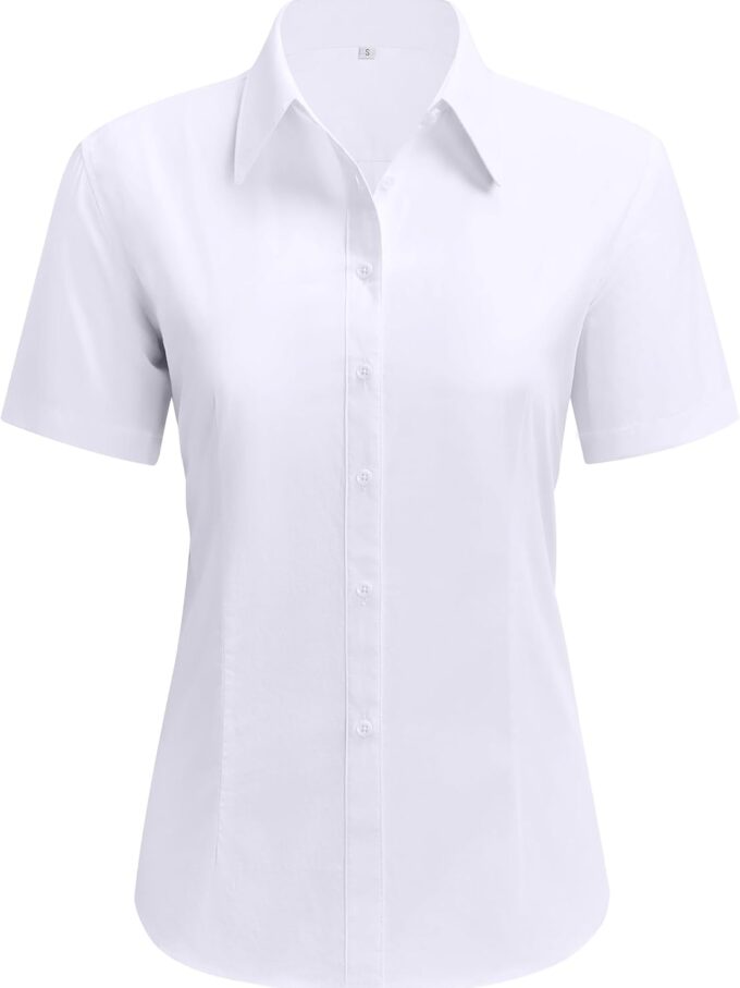 Dress Shirts for Women Short Sleeve Cotton Button Down Shirt Basic Button Up Shirt Collared Shirts Work Shirt