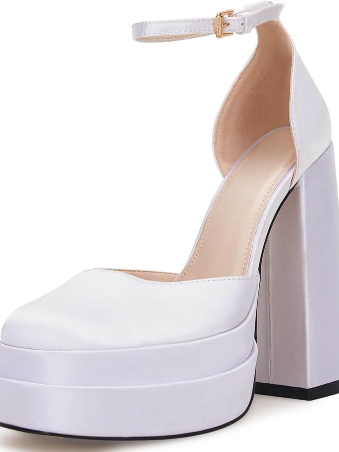 Women Platform Chunky High Block Heels Ankle Strap Party Wedding Dress Pumps Shoes