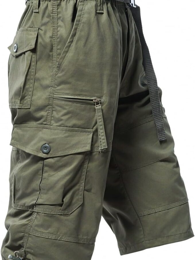 Men s 3/4 Relaxed Fit Men Running Shorts 7 Pockets Elastic Waist Cotton Hiking Shorts