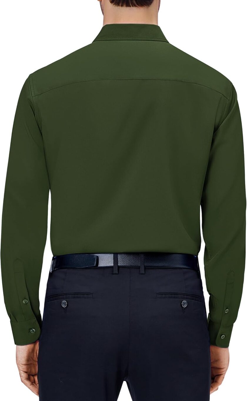 Men Dress Shirts 4-Way Stretch Long Sleeve Collared Casual Solid Wedding Dating Button Down Shirt - Image 2