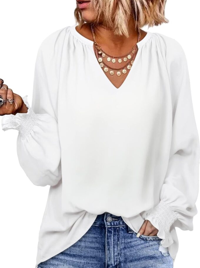 Women Blouses Fashion Long Sleeve Shirts V Neck Business Casual Tops Spring Summer Outfits 2025
