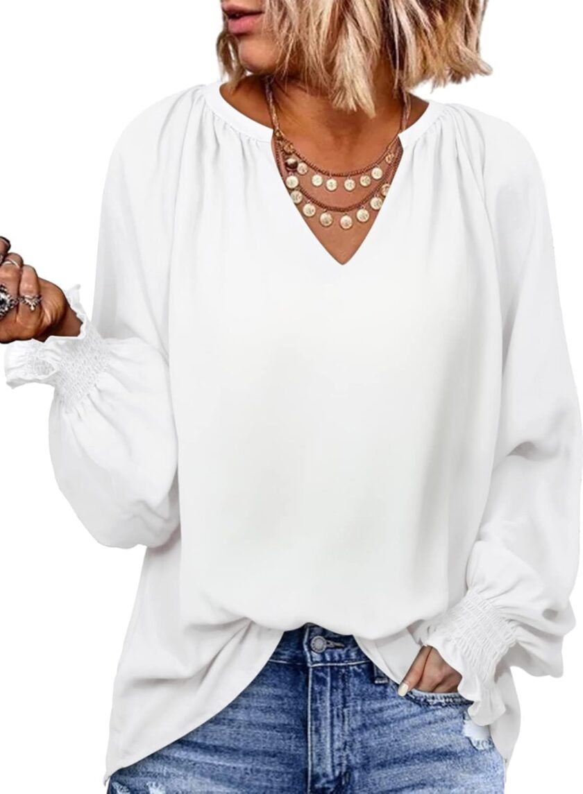 Women Blouses Fashion Long Sleeve Shirts V Neck Business Casual Tops Spring Summer Outfits 2025