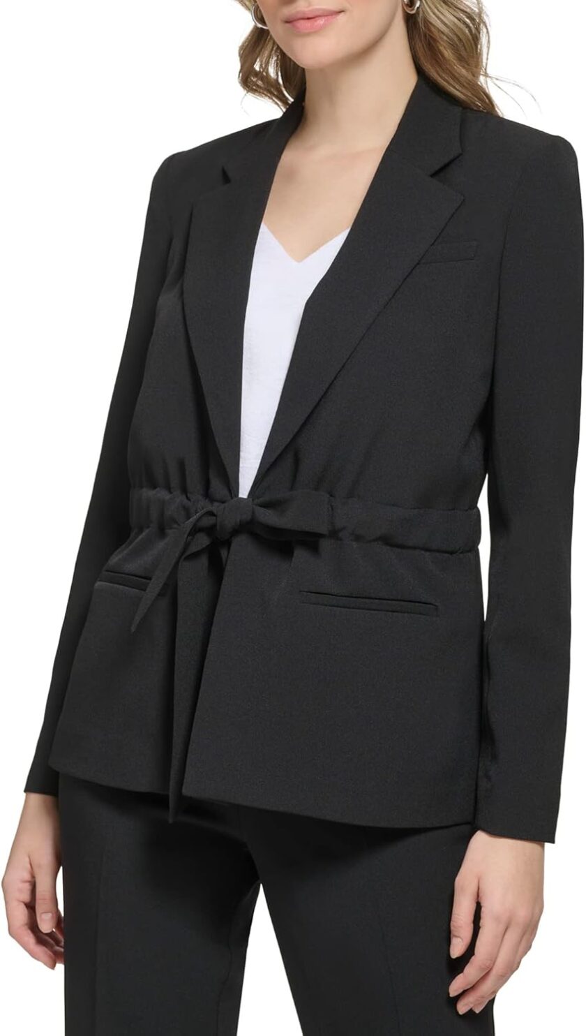 Women Sinched Crepe Drawstring Belted Jacket