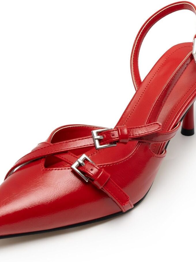 Kitten Heels for Women Pointed Toe Slingback Heels Closed Toe Wedding Dress Pumps with Buckles