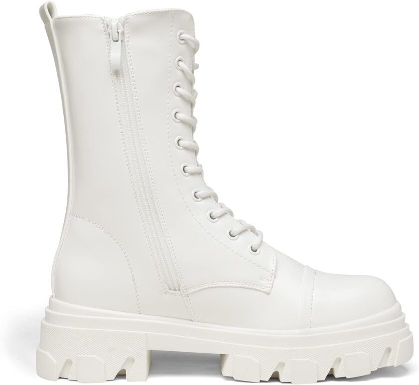 Women’s Combat Boots Lace up Mid Calf Boots Low Heel Chunky Platform Lug Sole Boots - Image 2