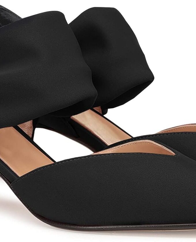 Women Low Kitten Heel Dress Shoes Pointed Toe Slip on Ankle Strap Cutout Elegant Party Wedding Pumps