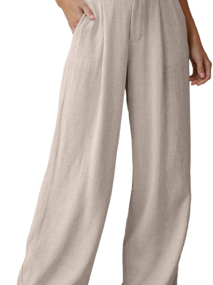 Women Linen Pants Casual Loose Wide Leg Pants for Women Elastic Waist Palazzo Pants Trousers with Pockets