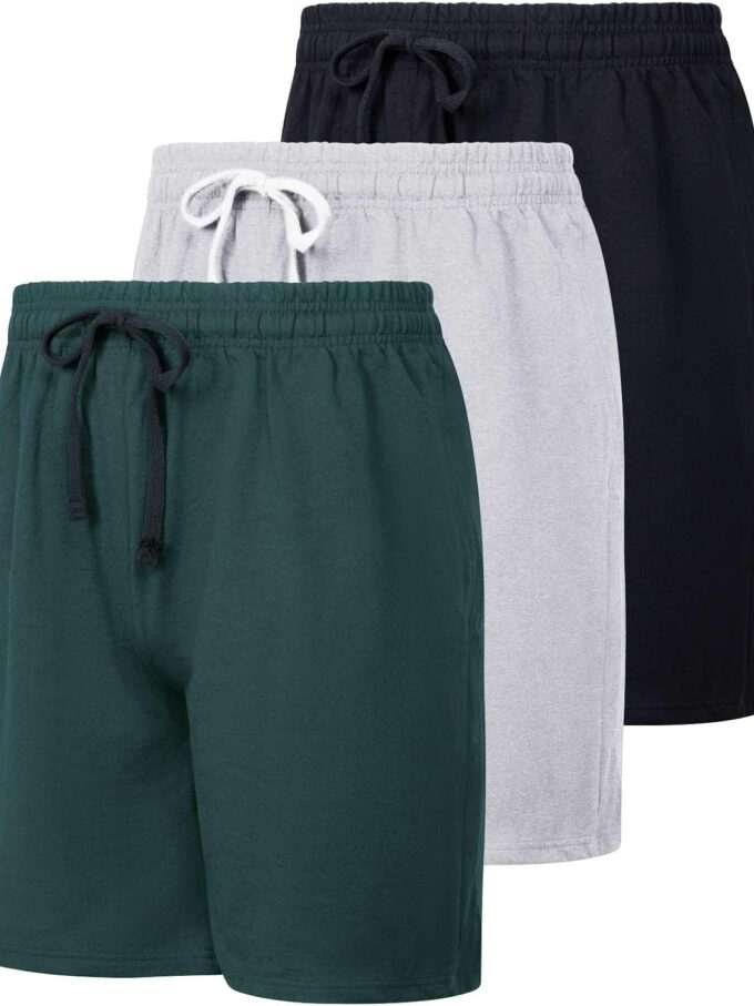 3 Pack: Men Cotton 9" French Terry Casual Lounge Sweat Shorts with Pockets (Available in Big & Tall)
