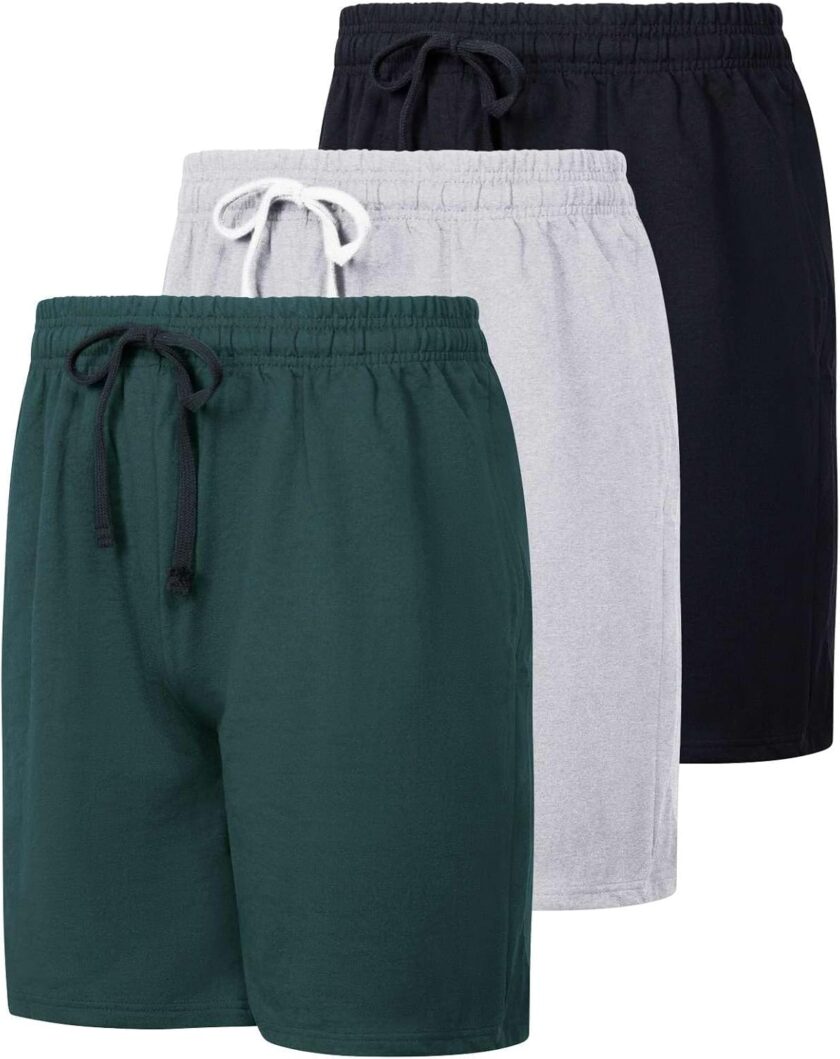 3 Pack: Men Cotton 9" French Terry Casual Lounge Sweat Shorts with Pockets (Available in Big & Tall)