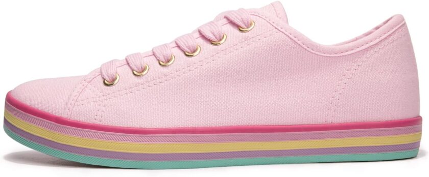 Women Low Top Canvas Shoes Lace up Fashion Sneakers Casual Comfort Walking Shoes - Image 2