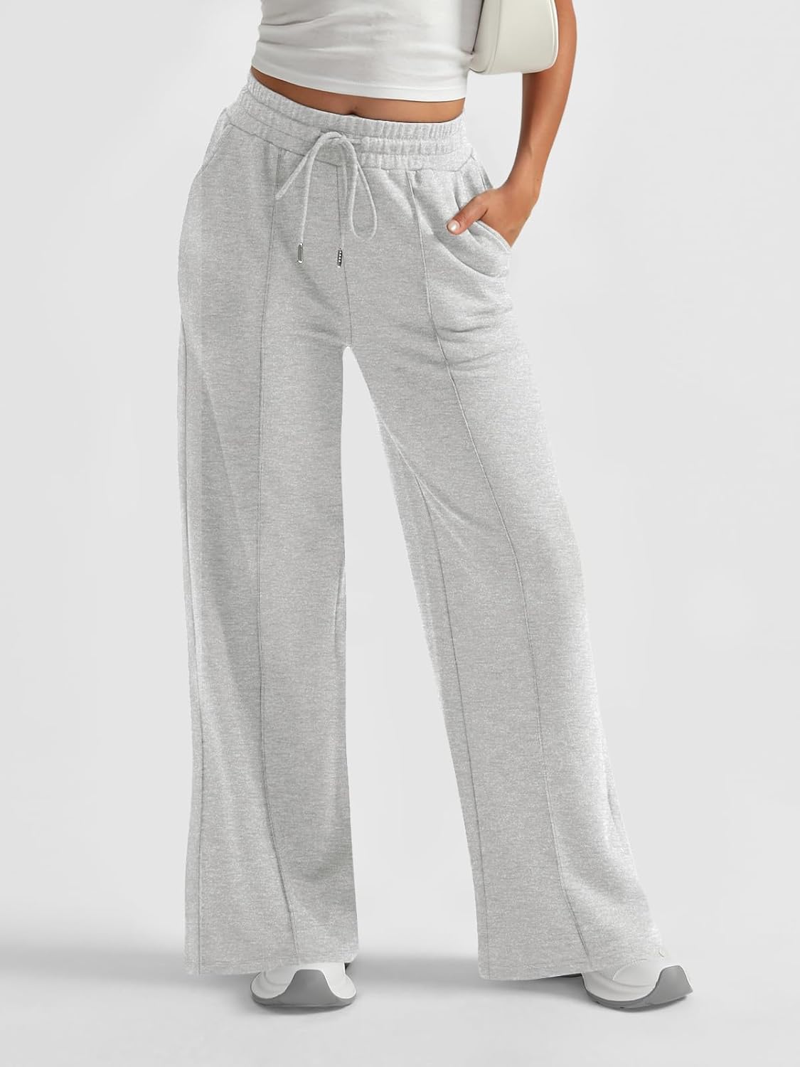 Women Wide Leg Sweatpants High Waisted Baggy Pants Drawstring Athletic Joggers - Image 2