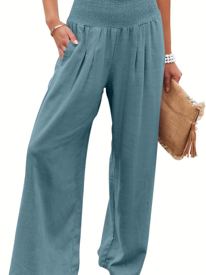 Women Linen Palazzo Pants Summer Boho Wide Leg High Waist Casual Lounge Pant 2025 Beach Travel Vacation Outfits