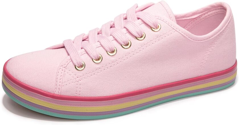 Women Low Top Canvas Shoes Lace up Fashion Sneakers Casual Comfort Walking Shoes