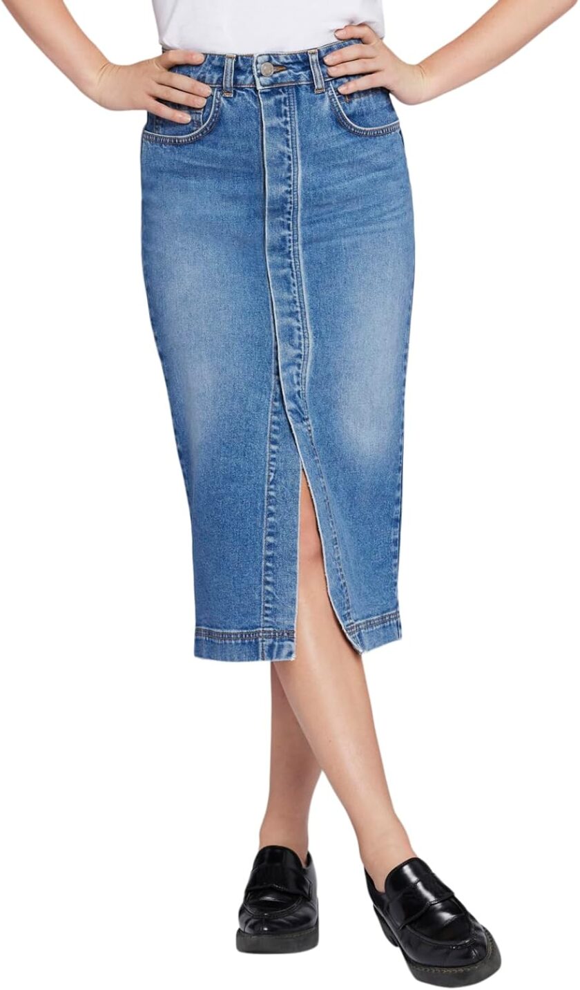 Women’s The  Midi Denim Skirt – Long Skirts for Women, Midi Jean Skirt