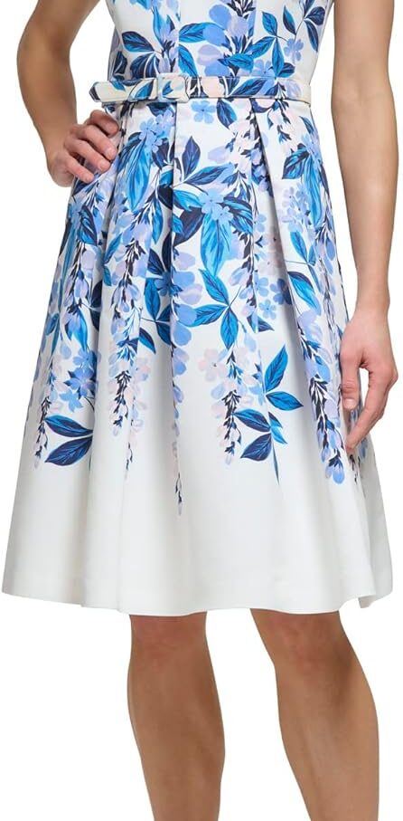Women Fit and Flare Style Woven  Sleeveless Vneck Floral Dress