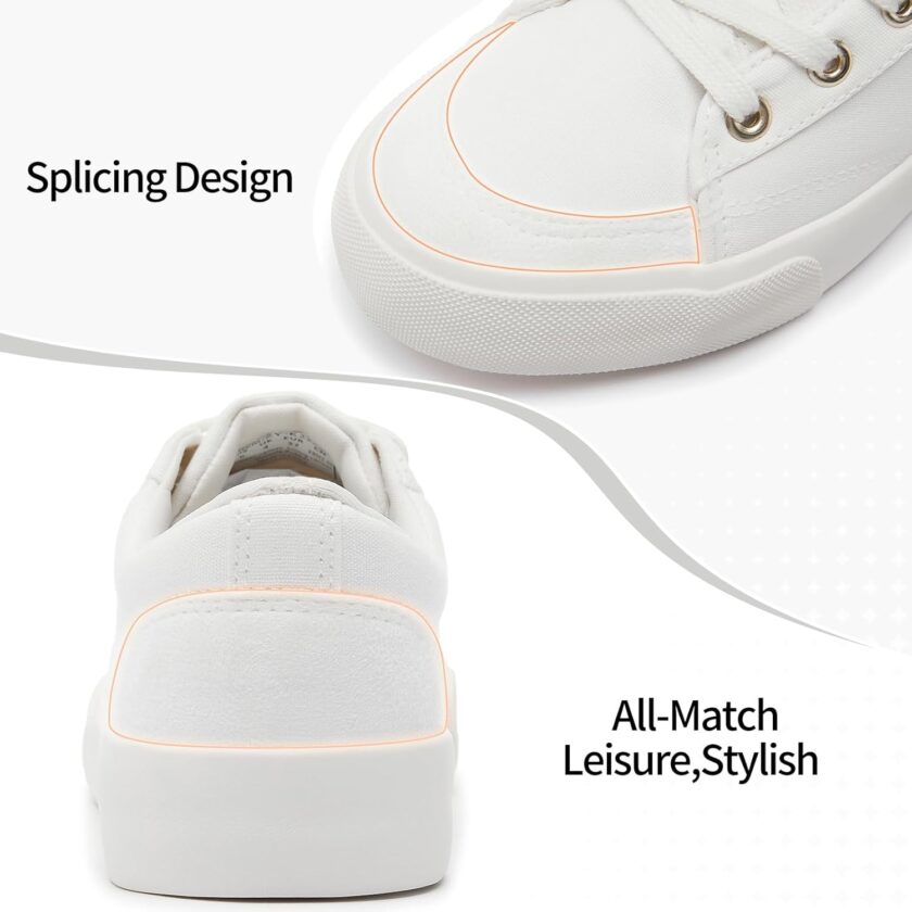 Canvas Sneakers for Women Low Top Canvas Shoes Ladies Lace-Up Fashion Sneakers White Tennis Shoes Comfort Casual Walking Shoes for Girls - Image 2