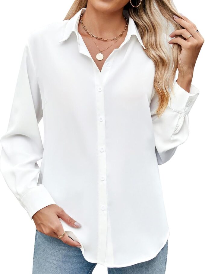 Women Long Sleeve Button Down Shirt Ultra-Soft Stretch Wrinkle-Free Work Casual Business Office Blouse