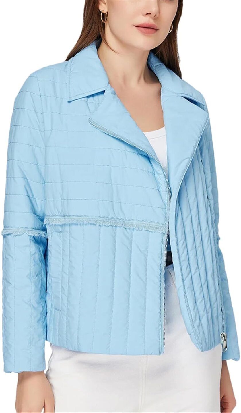 Women Spring Classic Short Lapel Quilted Jacket Asymmetric Zipper Design Parkas Fashion Cotton Coat