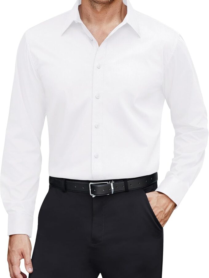 Men Dress Shirts Stretch Stain Shield Long Sleeve Solid Formal Shirt Business Casual Button Down Shirts