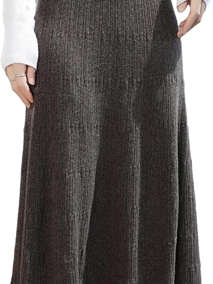 Women Wool Knit Long Skirt Casual Thick High Waist Pack Hip Cashmere A-Line Skirt