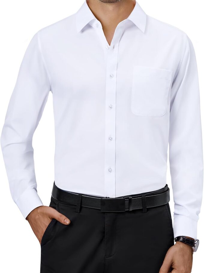 Men Dress Shirts 4-Way Stretch Long Sleeve Collared Casual Solid Wedding Dating Button Down Shirt