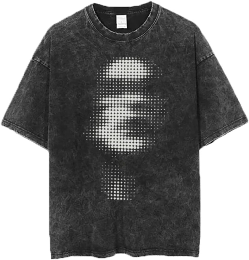 Men Vintage Oversized Tee Shirts Hiphop Rapper Print Acid Wash Tops Streetwear Graphic Cotton Short Sleeve Black Shirt