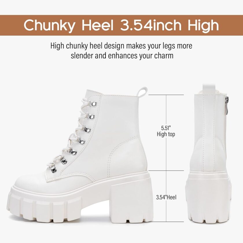 Women’s Combat Boots Lightweight Lace up Side Zipper Ankle Botas High Heel Chunky Platform Lug Sole Booties Size 6-11 - Image 2