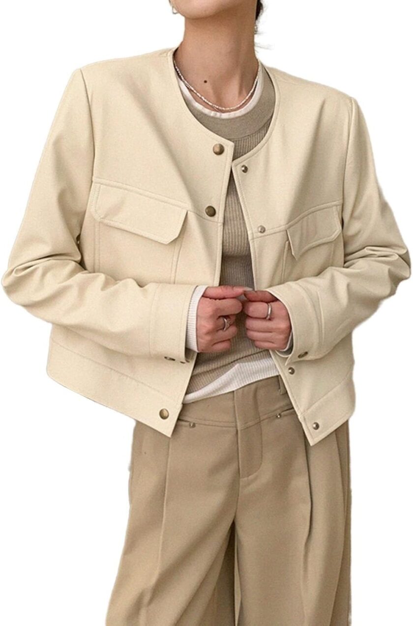 Women spring casual leather jacket