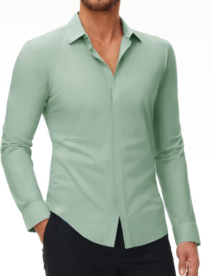 Stretch Men Dress Shirts Long Sleeve Slim Fit Dress Shirts for Men Button Down Dress Shirts Wrinkle Free