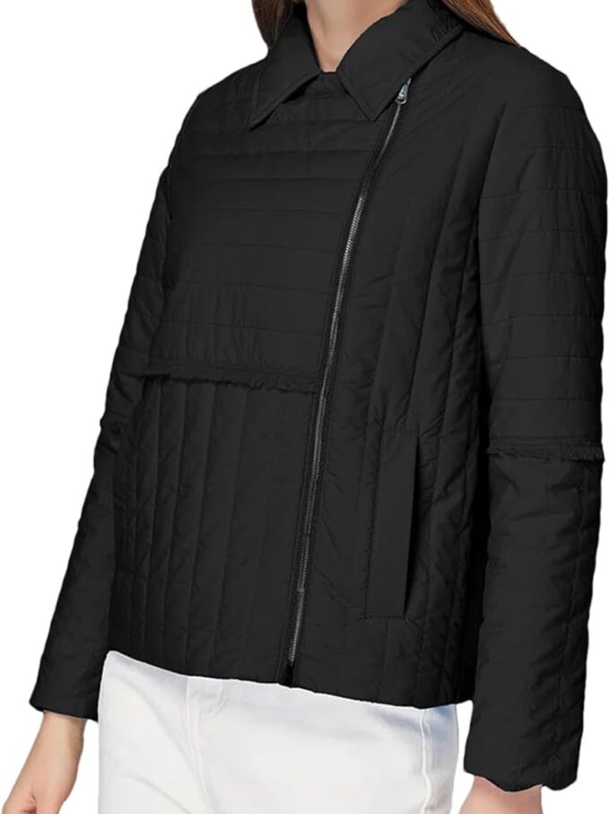 Women Spring Classic Short Lapel Quilted Jacket Asymmetric Zipper Design Parkas Fashion Cotton Coat