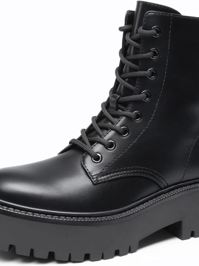 Women's Platform Combat Ankle Boots Fashion Lace-up Short Booties with Lug Sole and Side Zipper