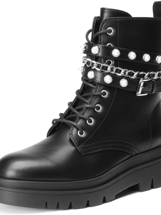 Women's Fashion Platform Combat Boots Lace Up Lug Sole Goth Ankle Booties Shoes