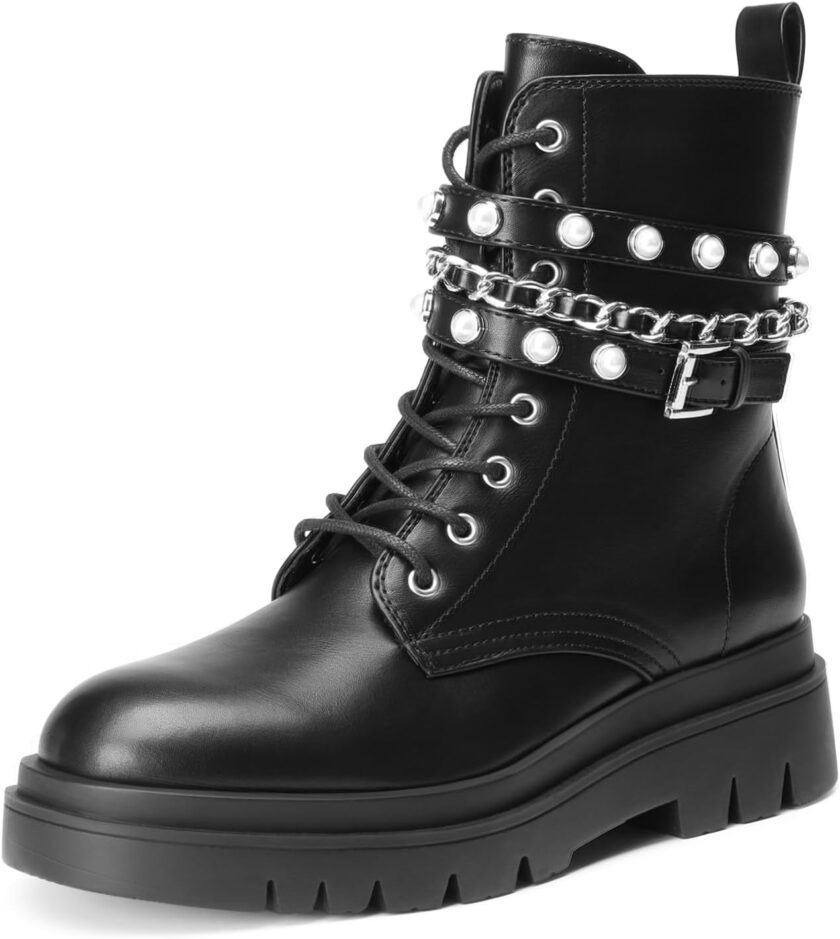 Women's Fashion Platform Combat Boots Lace Up Lug Sole Goth Ankle Booties Shoes