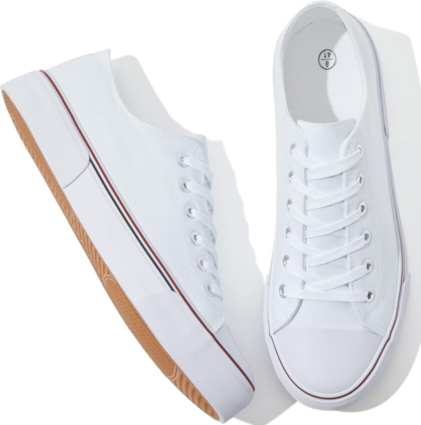 Canvas Tennis Shoes for Men Low Top Casual White Black Sneakers for Men Lace Up Fashion Comfortable Walking Shoes