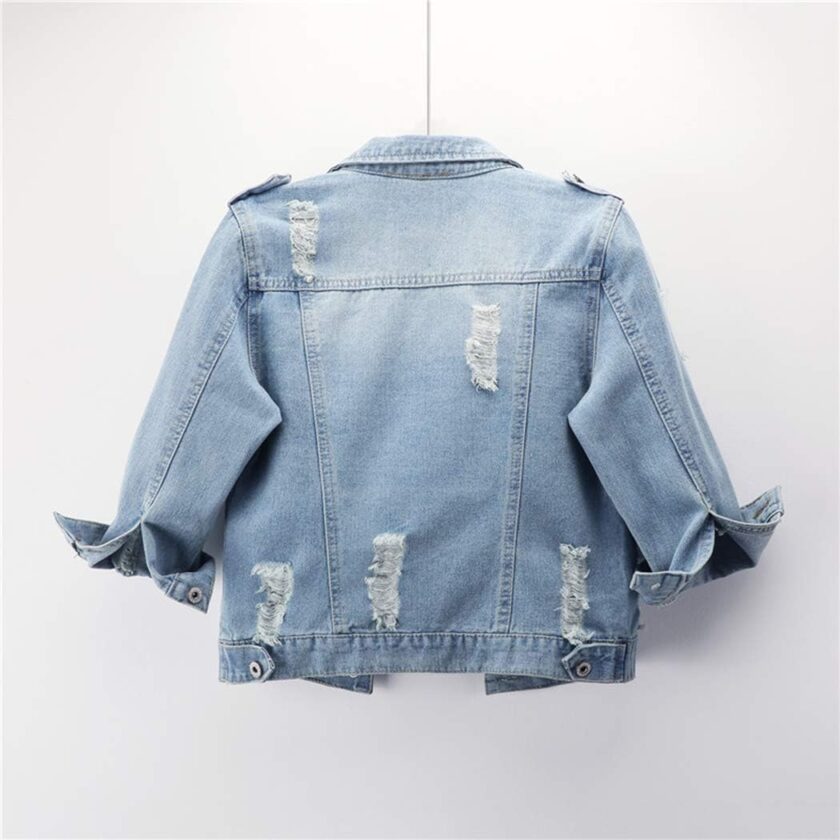 Women Autumn 3/4 Sleeve Retro Short Denim Jackets Light Blue Jean Coats - Image 2