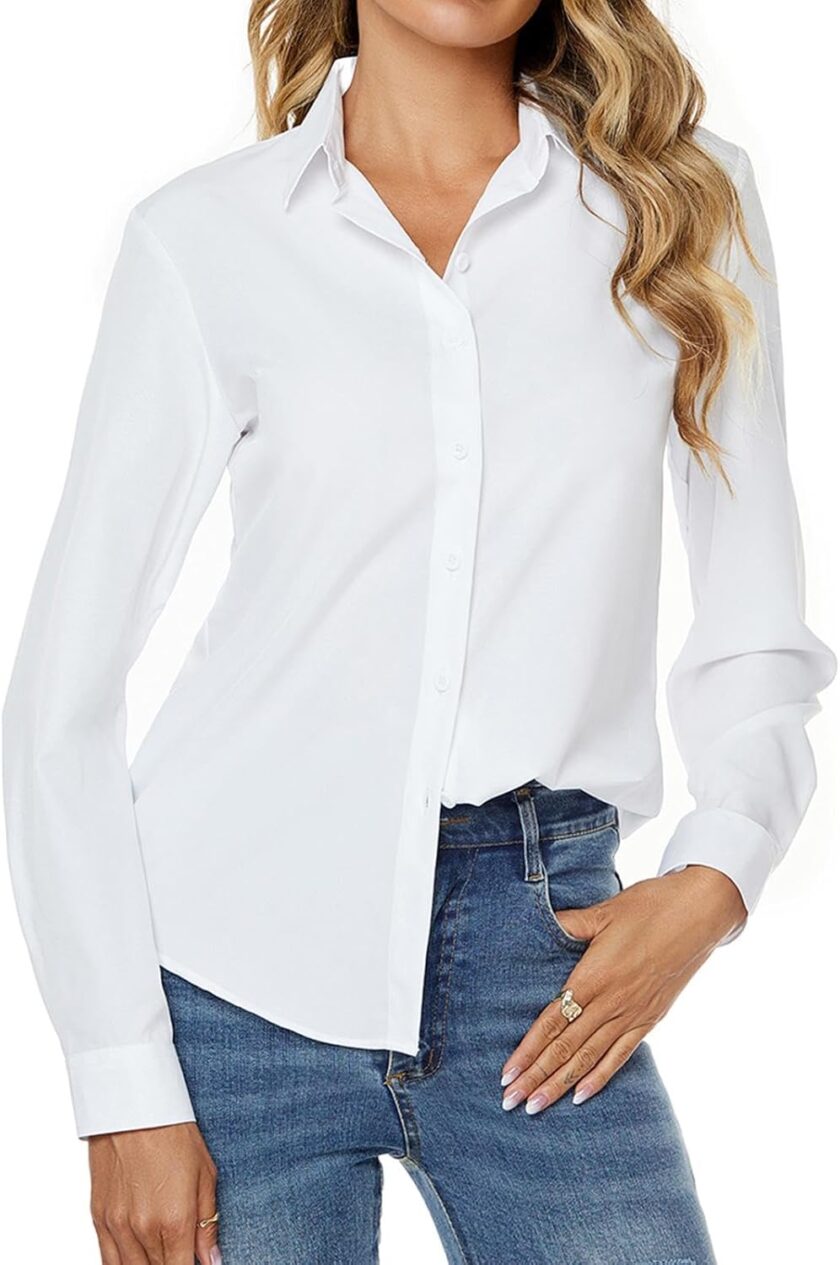 Women Stretch Button Down Long Sleeve Shirt Soft Basic Wrinkle Free Work Business Formal Casual Blouse