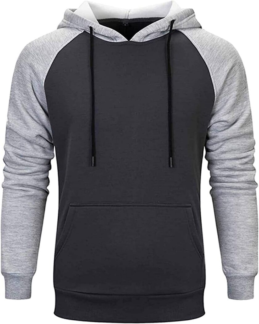 Men's Hoodies Patchwork Pullover Fleece Color Block Long Sleeve Sweatshirts Casual Drawstring Tops with Pocket - Image 2