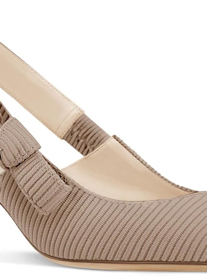 Women Slingback Kitten Heels Closed Pointed Toe Bowknot Knitted Slip On Work Pumps Dress Shoes