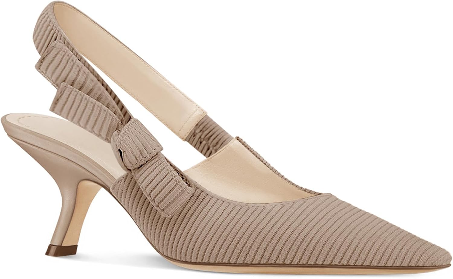 Women Slingback Kitten Heels Closed Pointed Toe Bowknot Knitted Slip On Work Pumps Dress Shoes