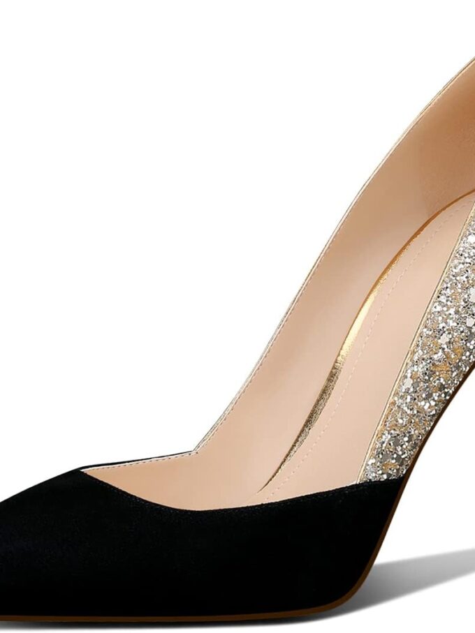 Women Gold Classic Pointed Toe High Heels Stiletto Pumps with 3.35in Sparkly for Wedding,Party,Dress