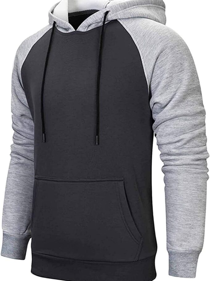 Men's Hoodies Patchwork Pullover Fleece Color Block Long Sleeve Sweatshirts Casual Drawstring Tops with Pocket