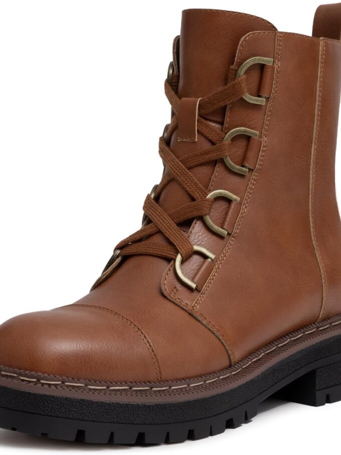 Women's Lace-Up Combat Boots Platform Chunky Low Heel Lug Sole Ankle Booties
