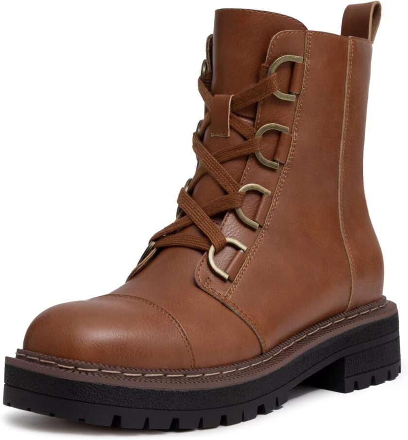 Women's Lace-Up Combat Boots Platform Chunky Low Heel Lug Sole Ankle Booties